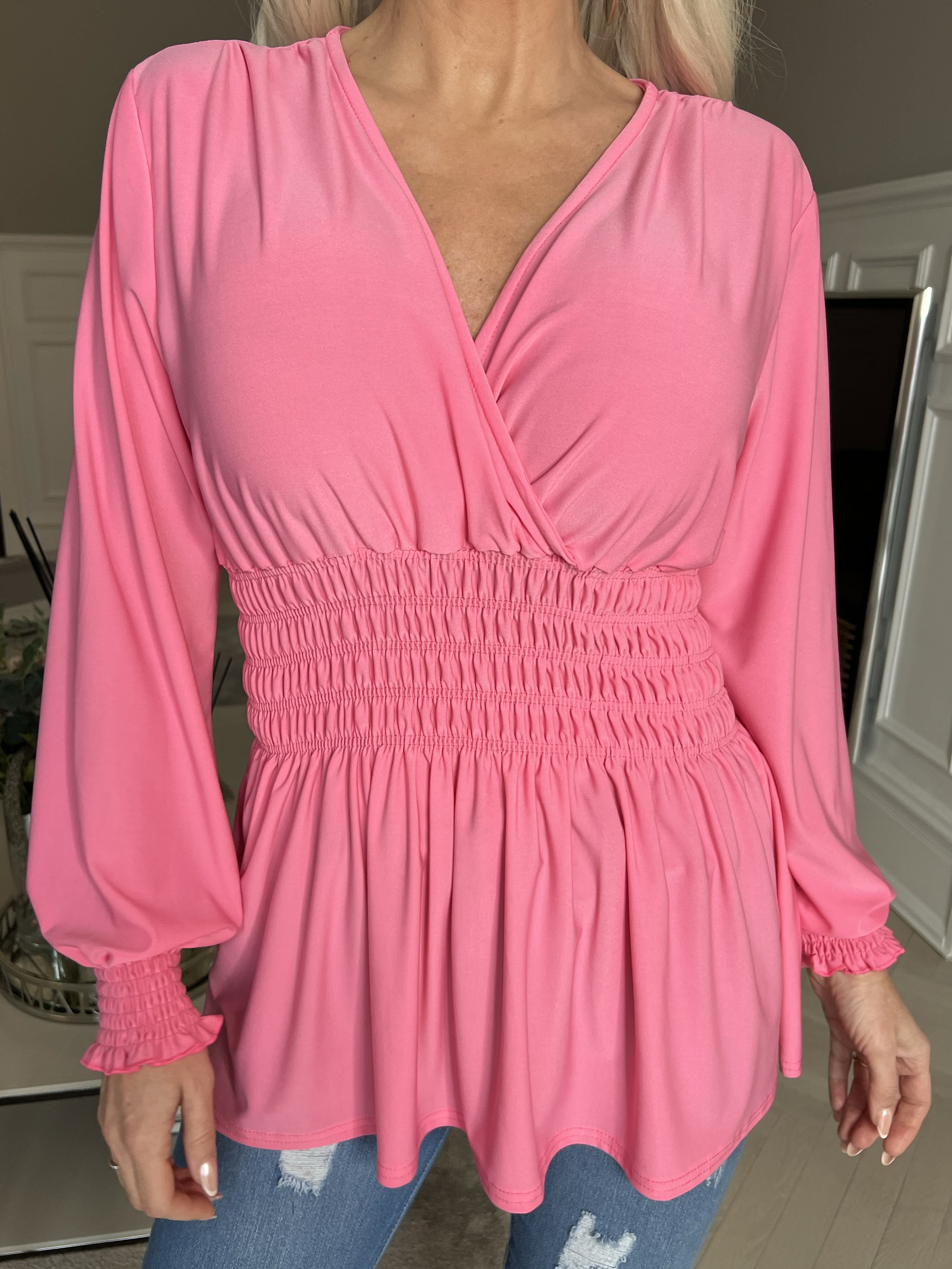 Pams Plain Shirt L/S - Bluse i elastisk stof med lange ærmer